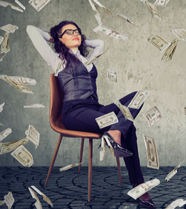 Woman In Chair With Money Raining